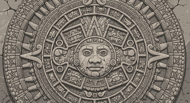 Aztec Sun Stone Calendar Glyph Depicting the Face of a Deity in Ancient Mesoamerican Art