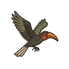 vector illustration of an adult hornbill in flight © Habibah