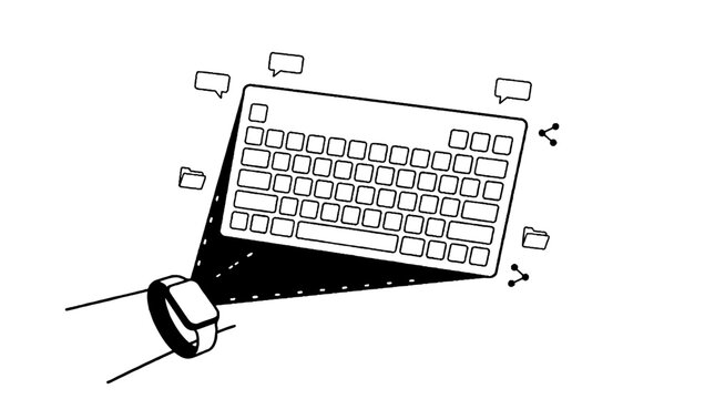 Smartwatch projecting a virtual keyboard for messaging and sharing