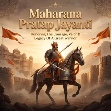 Maharana pratap jayanti a great warrior on horseback with sword