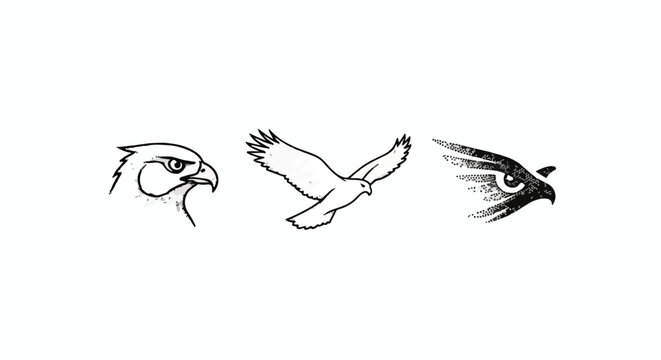 Stylized eagle head with spreading wings in dot art style