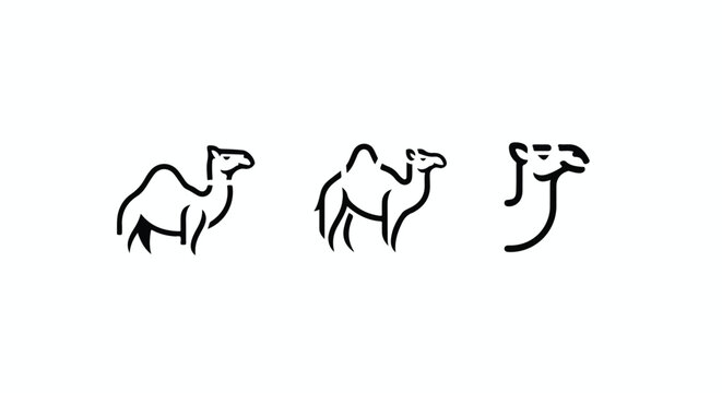 Desert camel caravan in minimalist stipple art style