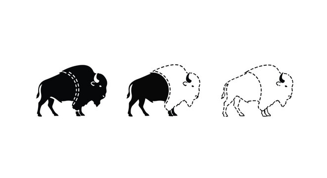 Bison head silhouette with dashed path halftone border