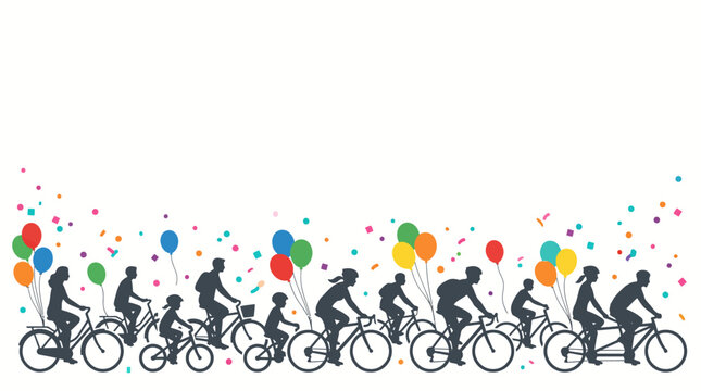 Celebration Parade of Cyclists with Colorful Balloons
