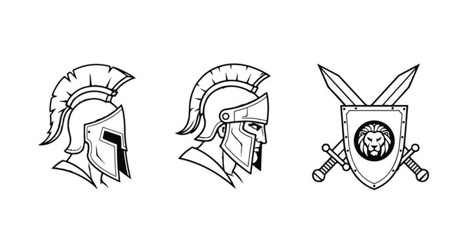 Ancient gladiator helmets and spartan warrior equipment