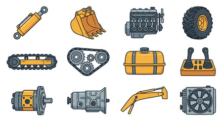 Collection of Heavy Machinery Parts and Components. © Wisnu