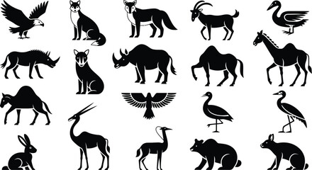 Fototapeta premium Animals and wildlife silhouettes mixed vector graphic set