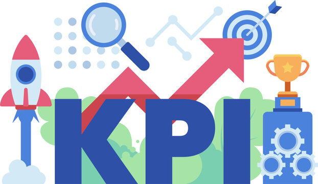 KPI Performance Growth with Rocket Launch and Trophy
