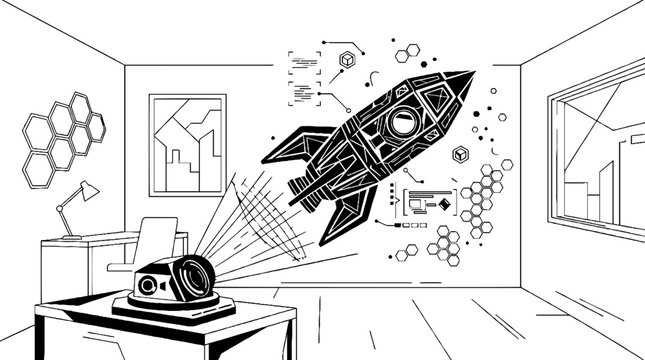 Desktop projector showing rocket launch success visualization