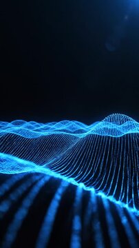 Abstract digital waves flowing smoothly through dark futuristic space
