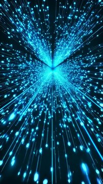 Futuristic AI data tunnel with glowing blue particles and flowing cyber network lines