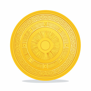 Golden ancient coin with geometric patterns
