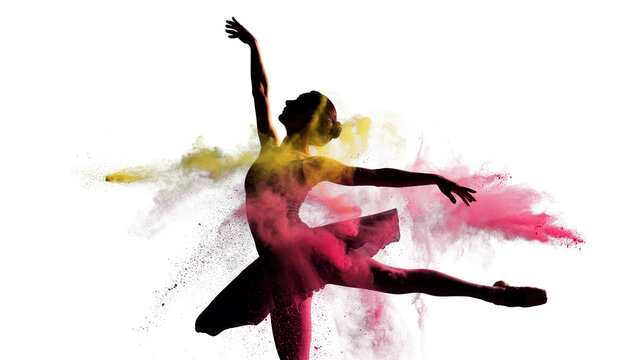 A Mesmerizing Double Exposure Silhouette Of A Classical Ballet Dancer Striking A Pose, Her Form Filled With A Macro Expl