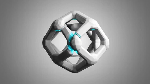 Abstract white geometric polyhedral 3D shape on gray background.