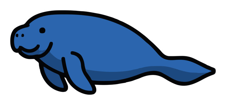 Manatee sea cow swimming flat vector illustration. Generative AI