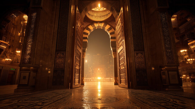 Holy Kaaba Under Golden Light with Zamzam Bottles
Traditional Hajj Welcome with Dates and Prayer
Elegant Islamic Scene Featuring Kaaba and Dates
Mecca Pilgrimage Inspiration with Zam Zam Water