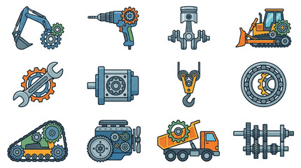Collection of Industrial Machinery and Tools Icons. © Mutmainah