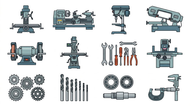 Collection of industrial machinery and tools for manufacturing and repair.