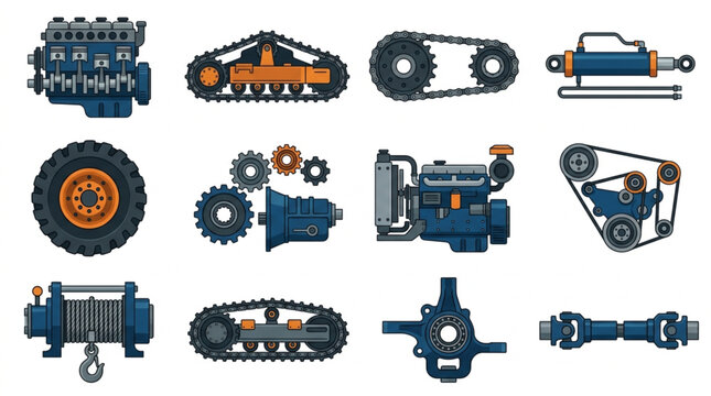 Collection of industrial machinery parts and components.