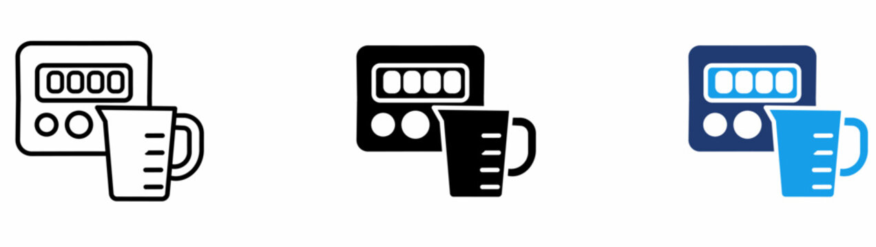 Laboratory Digital Scale and Beaker Icon Set.