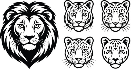 Big cat heads vector line art mascot set © MDTOFIZUL