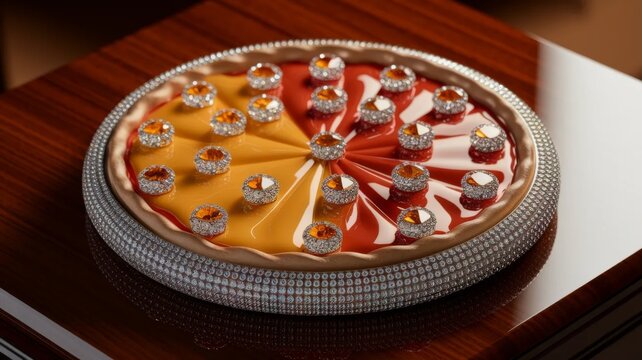 Luxury Pizza with Rhinestones and Melting Cheese, Glamorous Pop Art Concept
