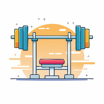 Flat illustration of a weight bench and barbell