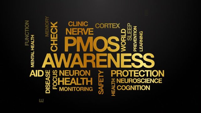 PMOS awareness Polyendocrine Metabolic Ovarian Syndrome awareness concept Animated Tag Word Cloud kinetic typography, Text Design Animation typography seamless loop video motion graphics golden black 