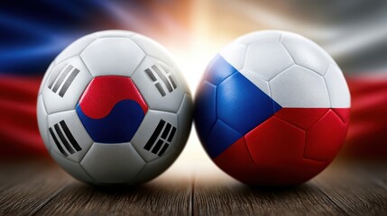 Fototapeta premium Soccer balls featuring national flags of south korea and czech republic for international tournament competition