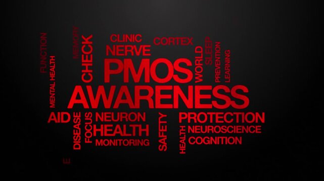 PMOS awareness Polyendocrine Metabolic Ovarian Syndrome awareness concept Animated Tag Word Cloud kinetic typography, Text Design Animation typography seamless loop video motion graphics red black bg