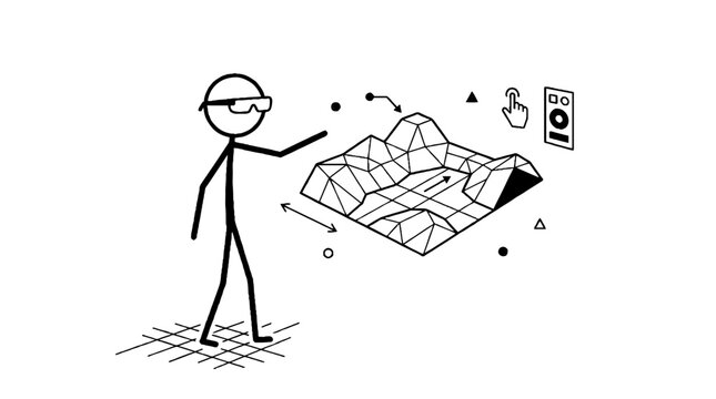 Augmented reality user exploring interactive holographic terrain map