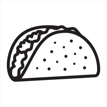 Taco with tortilla shell Mexican lunch line art vector icon for food apps and websites