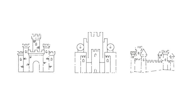 Medieval castle skyline with towers and battlements in stippled style