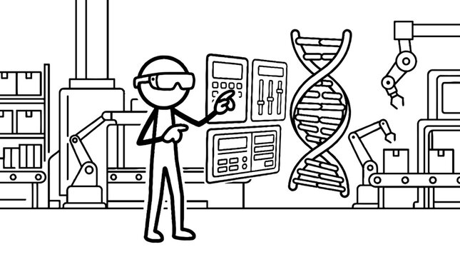 Person using augmented reality in smart factory and biotech lab