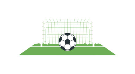 Obraz premium Soccer ball and goalpost flat vector illustration on white background