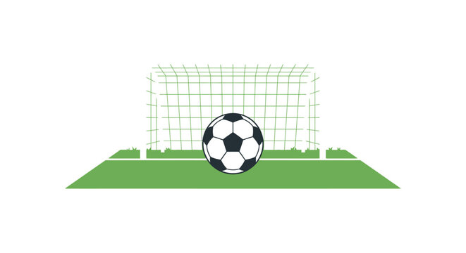 Soccer ball and goalpost flat vector illustration on white background