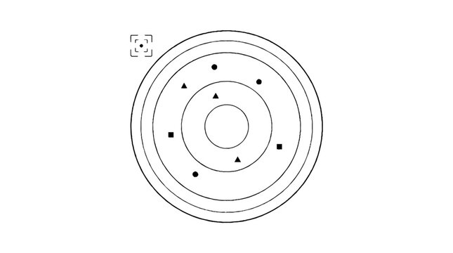 Radar screen interface with concentric circles and target icons