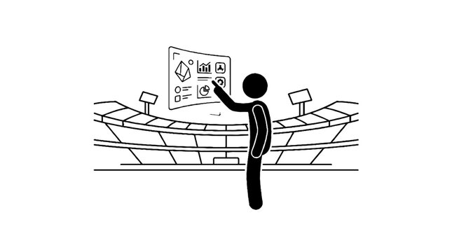 Sports analyst reviewing performance data in a stadium
