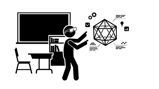 Student using virtual reality headset for immersive 3d learning