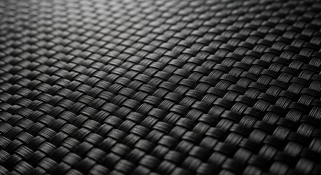 Abstract Black Synthetic Woven Rattan Texture Background with Shallow Depth of Field and Modern Pattern