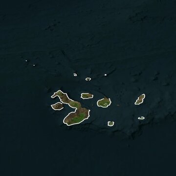 Animated map in 3 dimensions of the galapagos islands part of the coast of ecuador with its borders