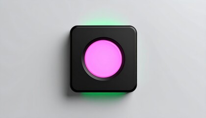 Fototapeta premium Black square button with a pink center on gray surface