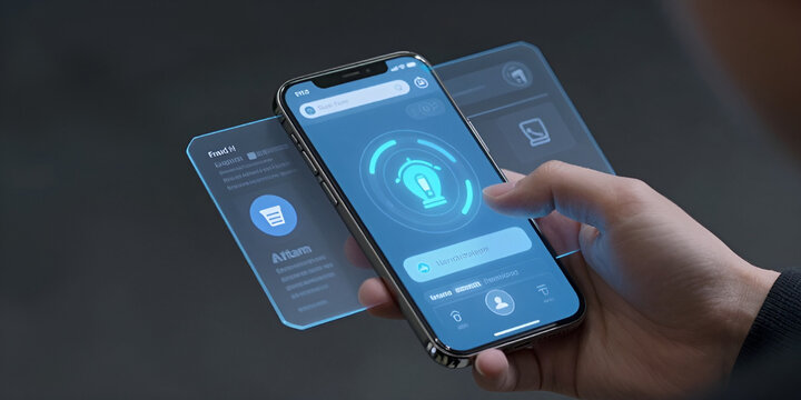 Next Generation Mobile Security App with Futuristic Digital Authentication and Smart Cyber Protection Interface.