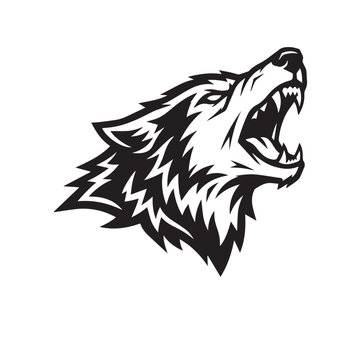 Aggressive howling wolf head mascot logo design.