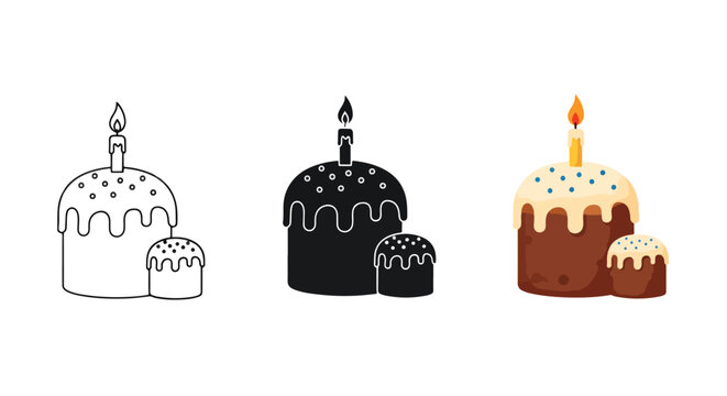 Easter bread cake with burning candle - Minimalist, flat icon, outline, glyph, linear, clipart, sticker - icon set