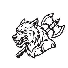Obraz premium Fierce wolf head with a double headed battle axe emblem.