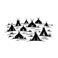 Native American Village Teepee Camp Illustration. © Diki