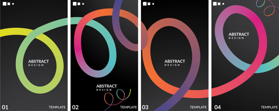 A set of lines: Abstract neon loop liquid wave template collection. Vector illustration template set featuring colorful, abstract, flowing 3D gradient liquid lines.