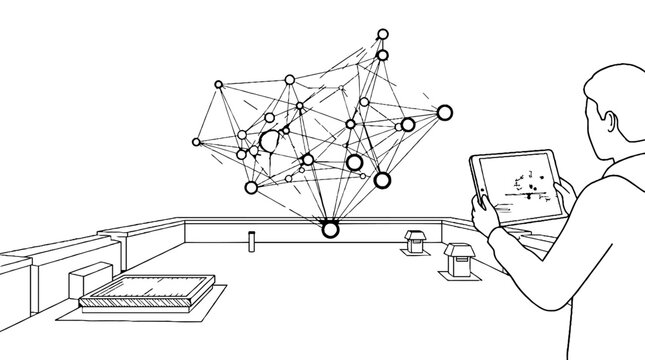 Scientist analyzing complex network and data connectivity
