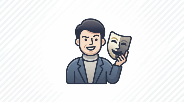 Man holding theater mask on white background concept art illustration